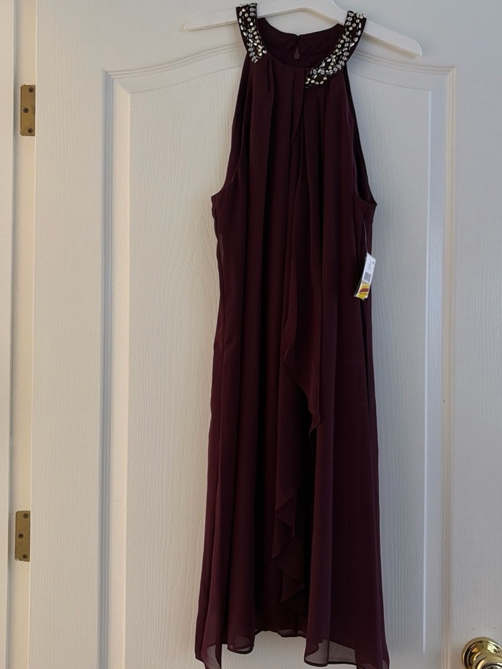 SL Fashions Plum Embellished Halter Maxi Dress